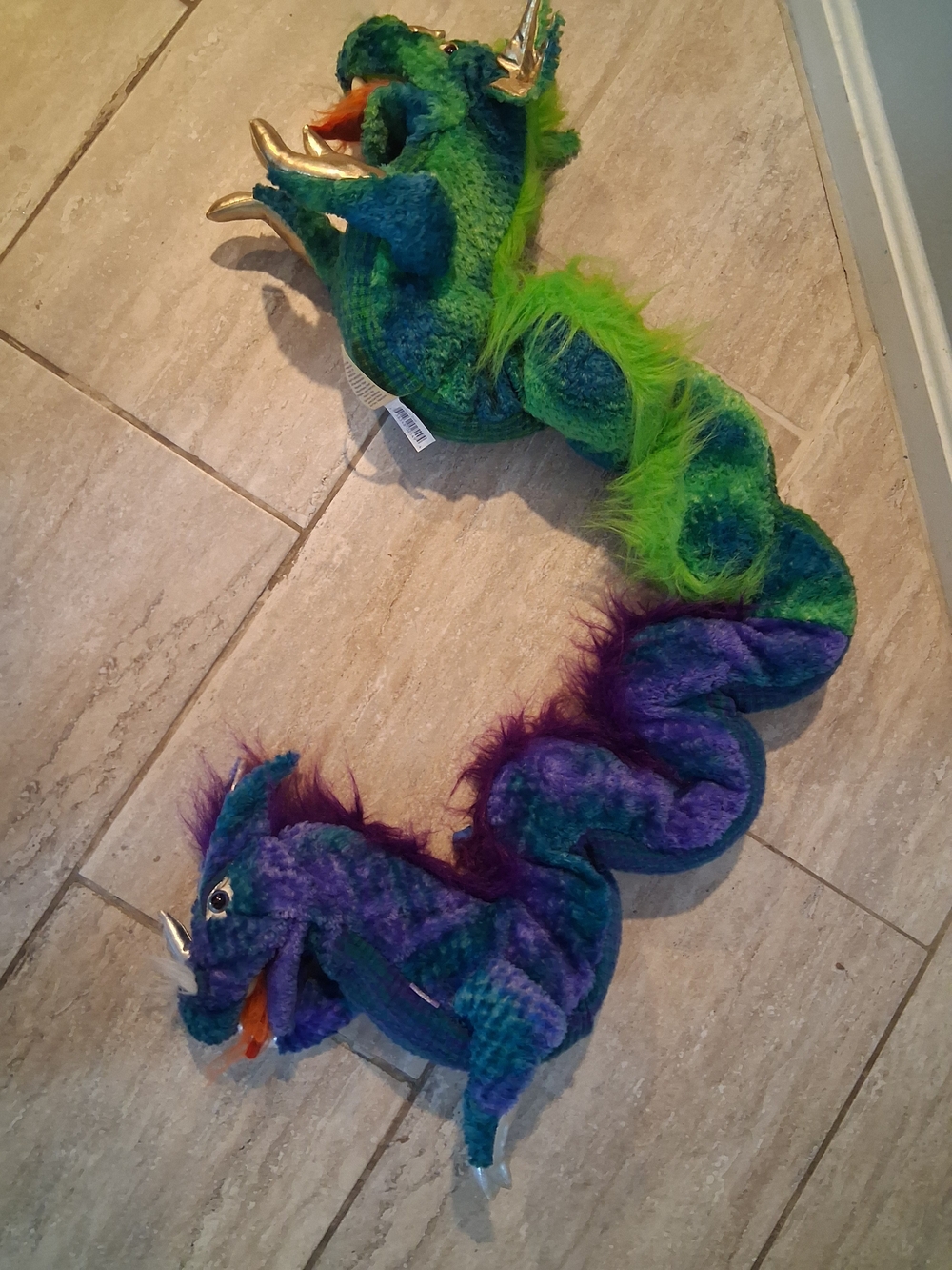 Folkmanis Retired Blue Green Dragon Duo 36” Hand Puppet Plush W Tags